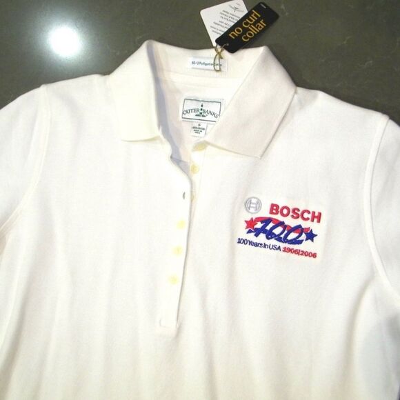 OUTER BANKS GOLF Women’s Polo Shirt Short Sleeve White BOSCH Logo Sz S NWT! - Picture 3 of 4